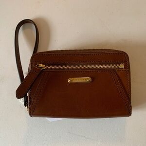 Burberry Brown Leather Double Wallet with Wrist Strap